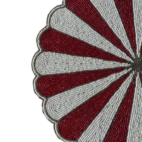 TIRAMISU Hand Beaded Placemat Charger 15in Holiday Red & White Candy Stripe NEW - Picture 10 of 12